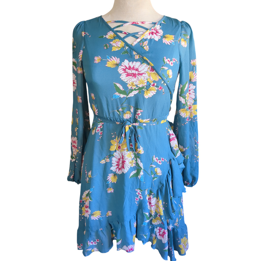 Size 14 Truly Me by Sara Sara blue green floral women's dress #21